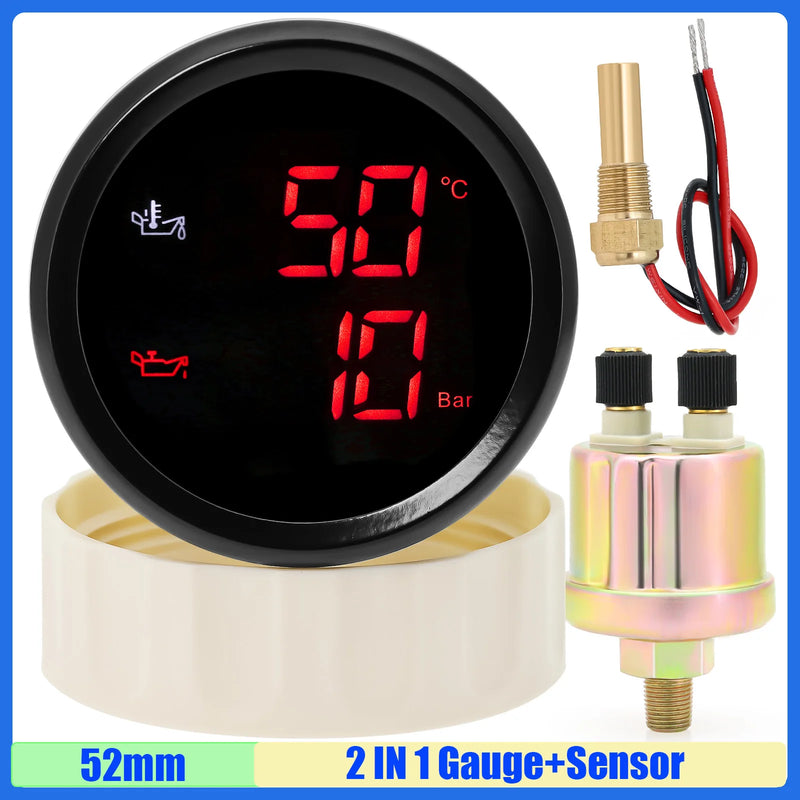 Jauge 52 mm Température et Pression d'Huile LED 2 en 1