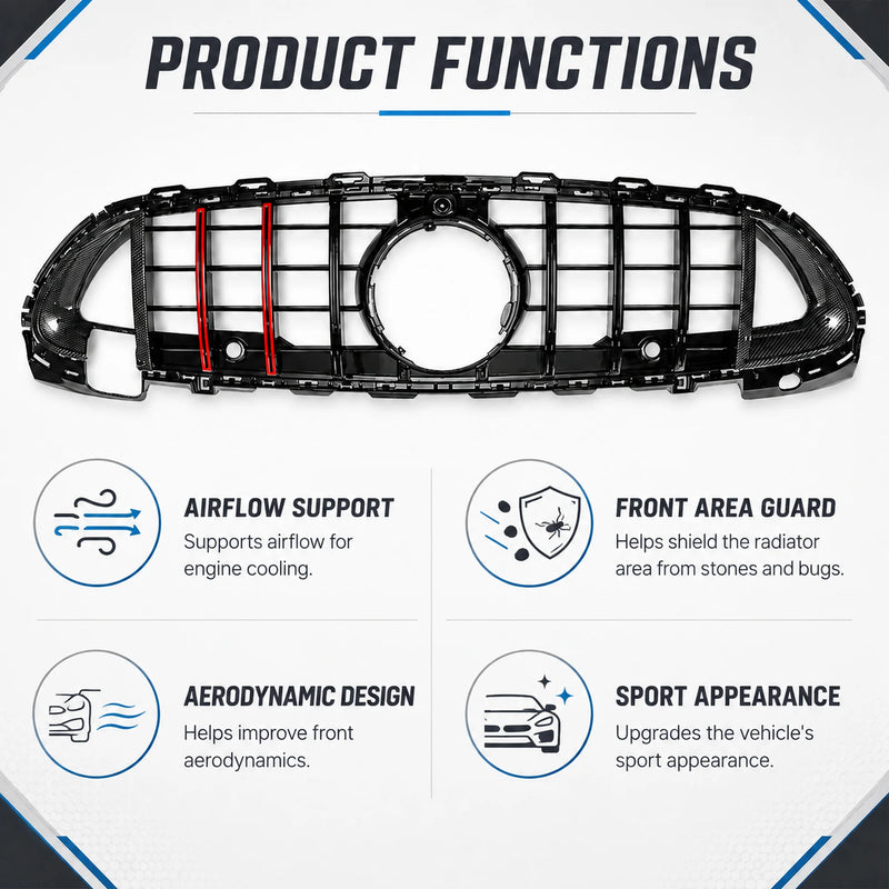 Calandre Mercedes Classe C W206 2022+ Style Brabus Noir Carbone Rouge C180 C200 C300