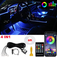 Kit Éclairage d'Ambiance LED RGB Intérieur Voiture Fibre Optique Télécommande