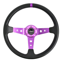 Volant Sport 350 mm Cuir PU Moyeu 6 Vis Plat Profond Universel