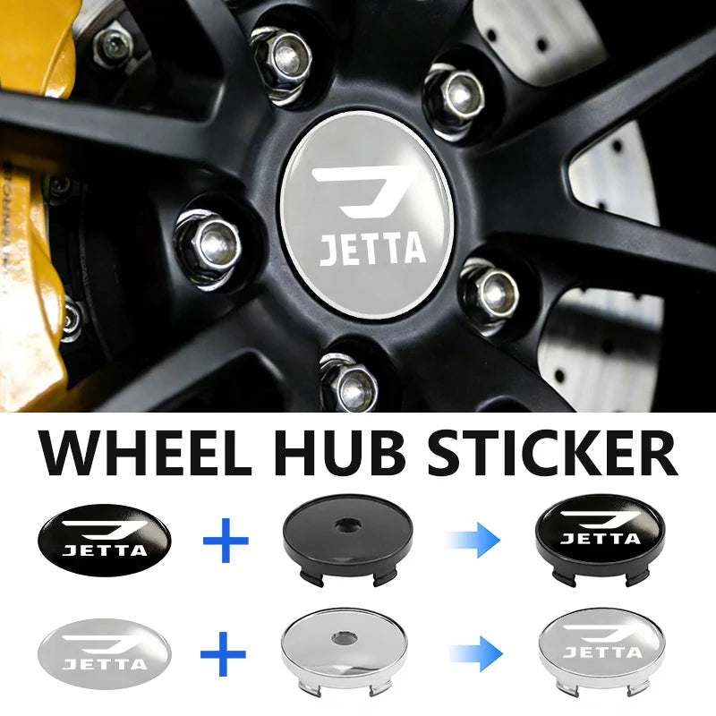 Cache-Moyeux Volkswagen Jetta 56 et 60 mm avec Autocollants Adhésifs, Lot de 4, Noir ou Argent