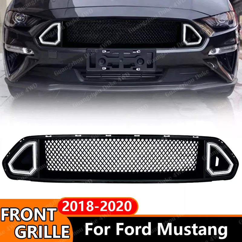 Calandre Ford Mustang 2018-2020 Maille Noire Style GT avec Éclairage LED Intégré