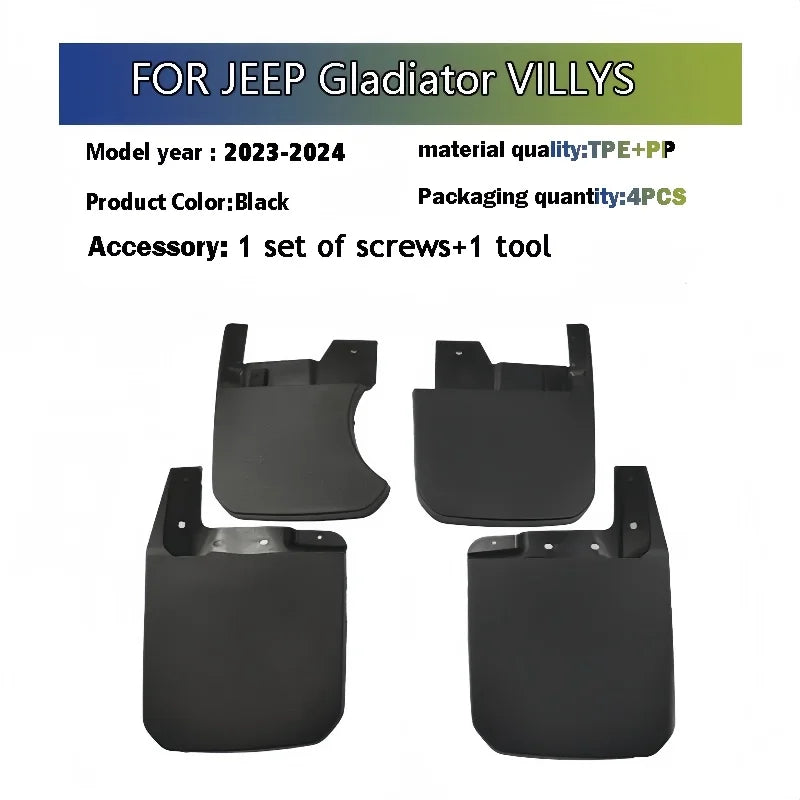 Bavettes Garde-Boue Jeep Gladiator Willys 2023-2025 4 Pièces