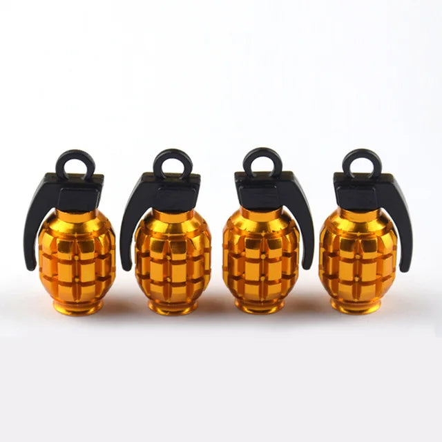 Bouchons de Valve Universels Grenade Aluminium Anti-Poussière — vue de trois quarts