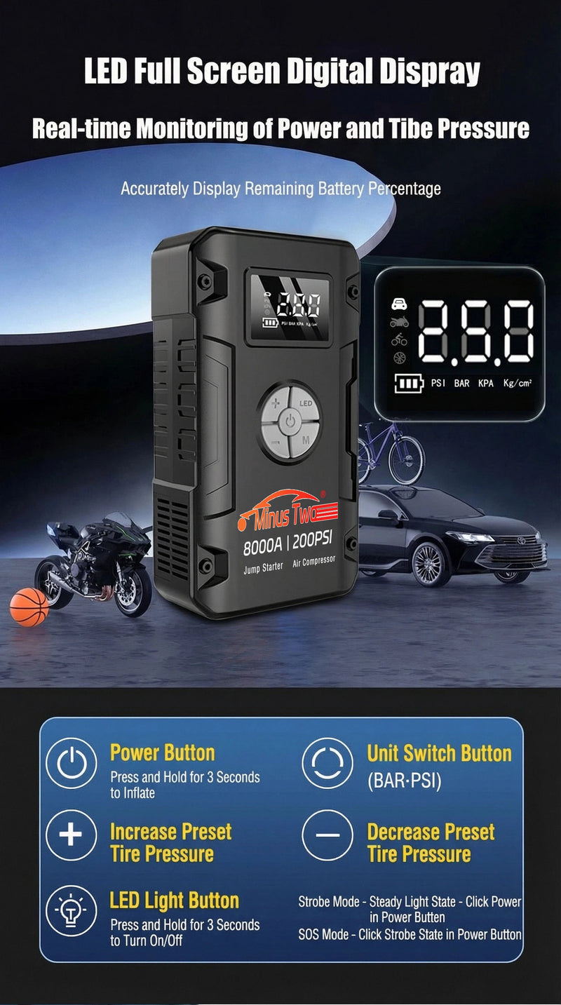 Booster de Batterie Voiture 8000A avec Compresseur 200 PSI