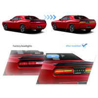 Feux Arrière LED Dodge Challenger 3e Génération 2008-2014 Clignotants Séquentiels, Rouge Transparent ou Fumé