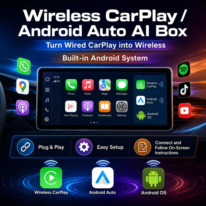 Boîtier CarPlay AI Box Android 14 Sans Fil Plug and Play