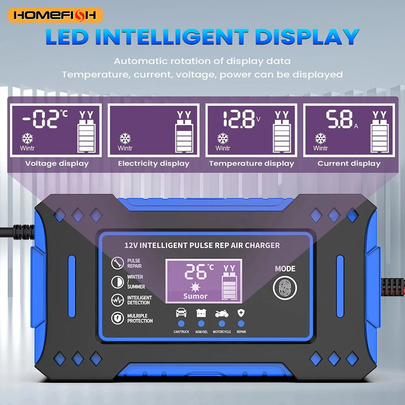 Chargeur de Batterie Voiture 12V 6A Intelligent à Impulsions
