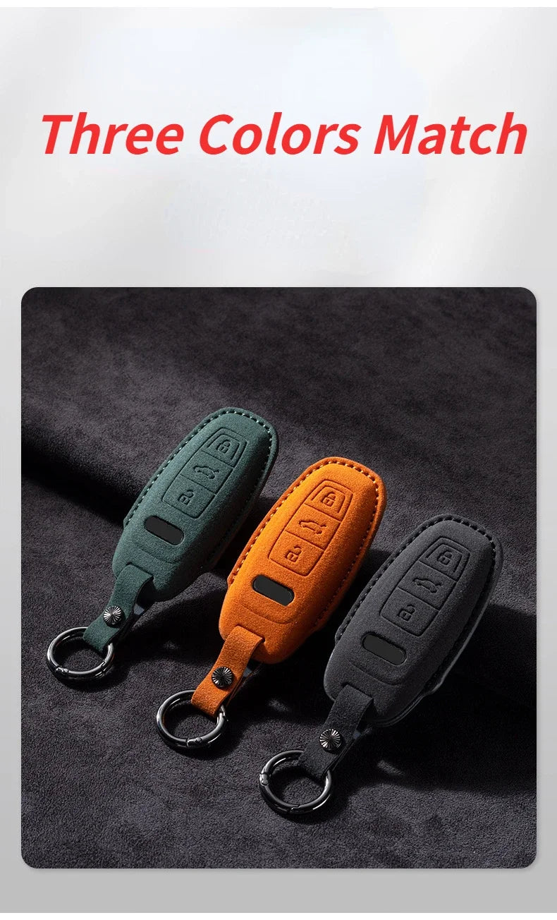 Coque de Clé Audi en Daim A3 A4 A5 A6 A7 A8 Q3 Q4 Q5 Q8 Étui de Protection Télécommande Type A, B ou C