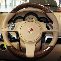Couvre Volant Porsche Cayenne Panamera 2010-2012 Cuir et Aspect Bois à Coudre