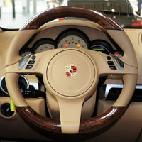 Couvre Volant Porsche Cayenne Panamera 2010-2012 Cuir et Aspect Bois à Coudre