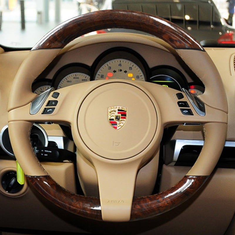 Couvre Volant Porsche Cayenne Panamera 2010-2012 Cuir et Aspect Bois à Coudre