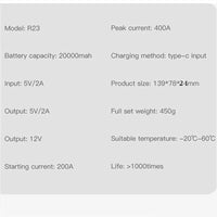Booster de Batterie Voiture 400A 12V avec Lampe SOS