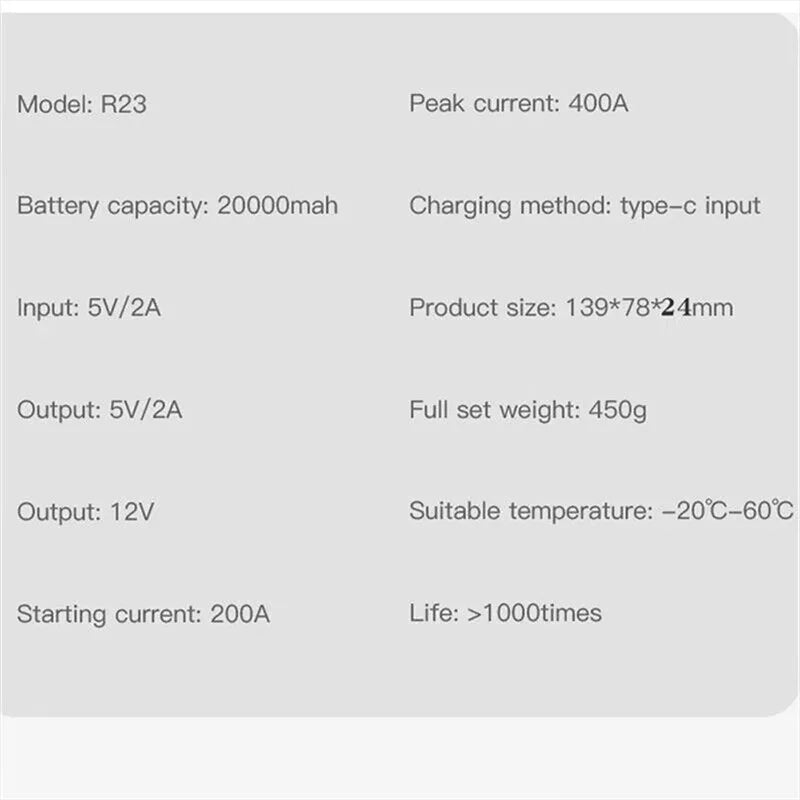 Booster de Batterie Voiture 400A 12V avec Lampe SOS