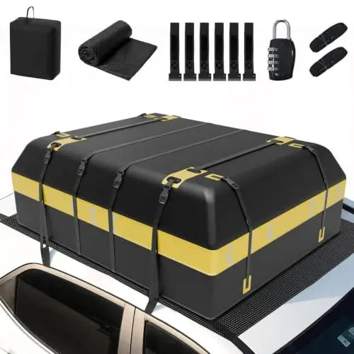 Sac de Toit Voiture 595 L Étanche 21 Pieds Cubes avec 6 Sangles et Fond Antidérapant