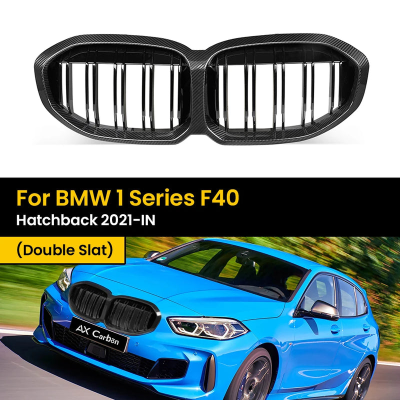 Calandre Avant en Carbone Sec BMW Série 1 F40 2021+ Double Barre Noir Brillant