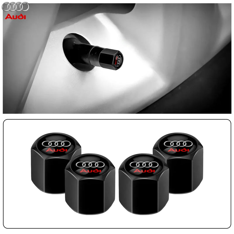 Bouchons de Valve Audi Métal Noir avec Porte-Clés Démonte-Valve