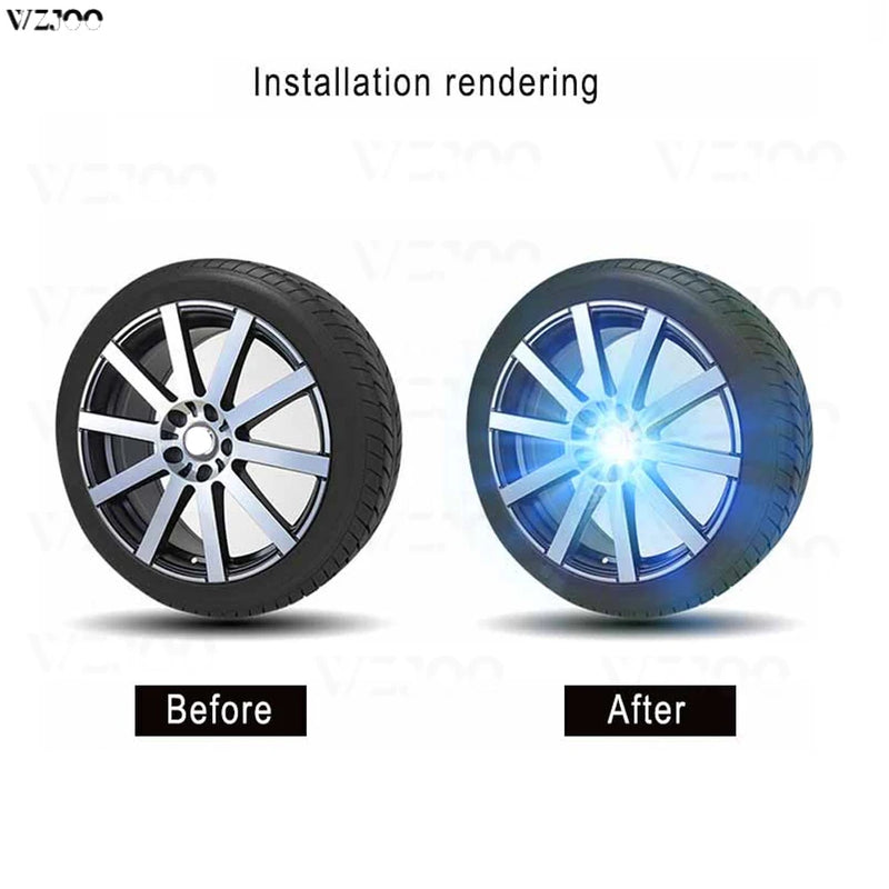 Cache-Moyeux LED Flottants Lumineux, Set de 4, Mercedes, BMW, Audi, VW, Toyota, Lexus, Hyundai, Sans Batterie