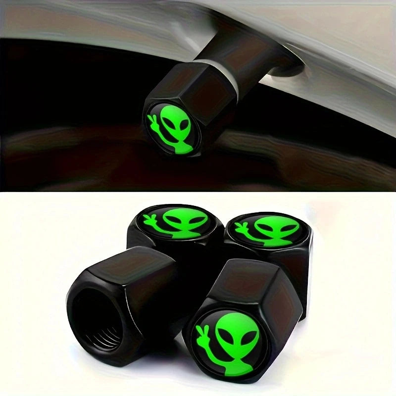 Bouchons de Valve Universels Alien Vert Aluminium — vue d'ensemble