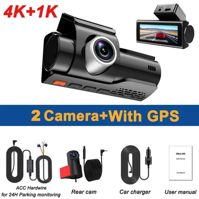 Dashcam 4K Double Canal H265 GPS Vision Nocturne