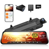 Dashcam Miroir Wolfbox G930 4K avec Écran Tactile, Wi-Fi 5,8 GHz, GPS et Caméra de Recul, Surveillance de Parking