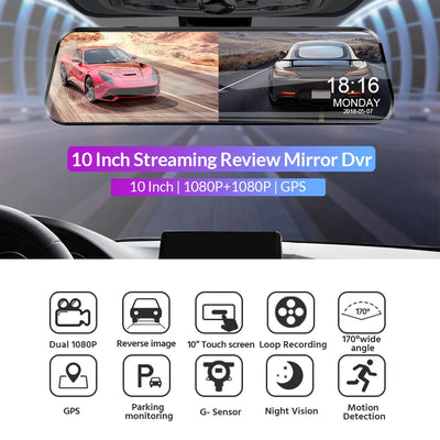 Dashcam Double Caméra 1080P Écran Tactile 10 Pouces