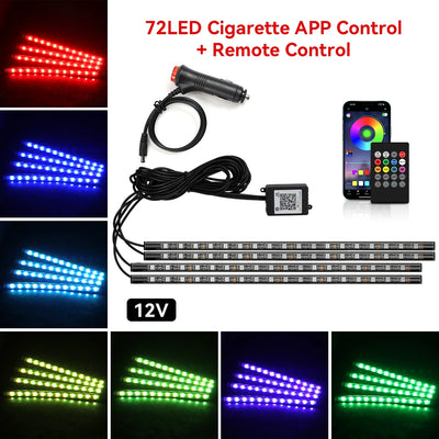 Éclairage d'Ambiance LED RGB 72 Diodes Bluetooth Voiture