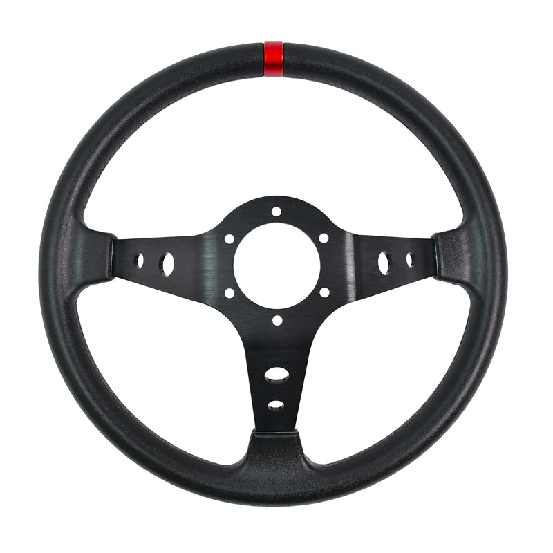 Volant Sport 350 mm Cuir PU Moyeu 6 Vis Plat Profond Universel