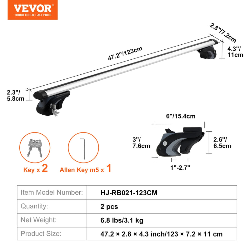 Barres de Toit VEVOR Aluminium Verrouillables Rails Latéraux