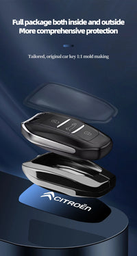 Étui de Protection Clé Citroën C1 C2 C3 C4 C5 C6 VTS Xsara C-Crosser Berlingo Jumpy Alliage de Zinc Noir ou Bleu