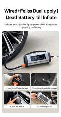 Booster de Batterie Voiture 12V avec Compresseur 150 PSI Écran Numérique