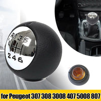 Pommeau de Levier de Vitesse Peugeot 307 308 3008 407 5008 807 et Citroën C3 C4 C8, 5 ou 6 Vitesses, Tête Chromée Cuir PU Noir