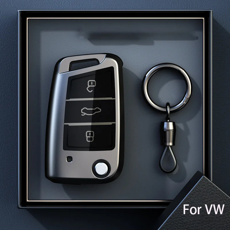 Étui de Protection Clé Pliable Volkswagen Polo Golf 7 Passat Tiguan Beetle Ateca Caddy Gris Titane