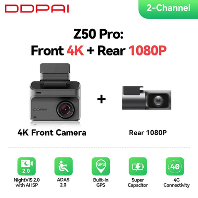 Dashcam DDPAI Z50 Pro 4K GPS ADAS Vision Nocturne