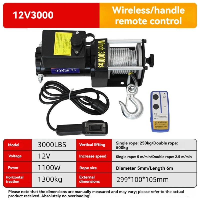 Treuil Électrique 3000 lbs 12V 24V Câble Acier
