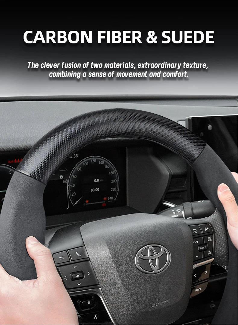 Couvre Volant Toyota Yaris, Corolla, C-HR, RAV4, Hilux, Aygo en Daim et Carbone, Tailles S, M et L