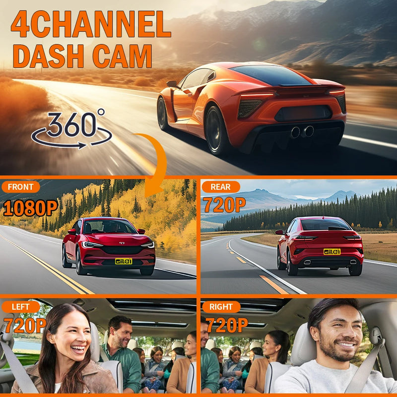 Dashcam 4 Kanäle WLAN 1080P Nachtsicht