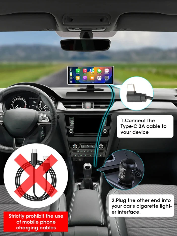 Dashcam 4K Écran CarPlay Sans Fil 11,26 ou 10,26 Pouces Double Caméra