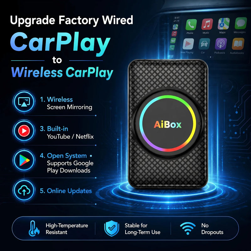 Boîtier CarPlay AI Box Android 14 Sans Fil Plug and Play