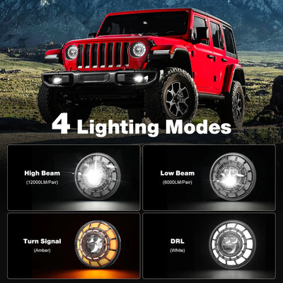 Phares LED Ronds 7 Pouces Jeep Wrangler JK Angel Eyes