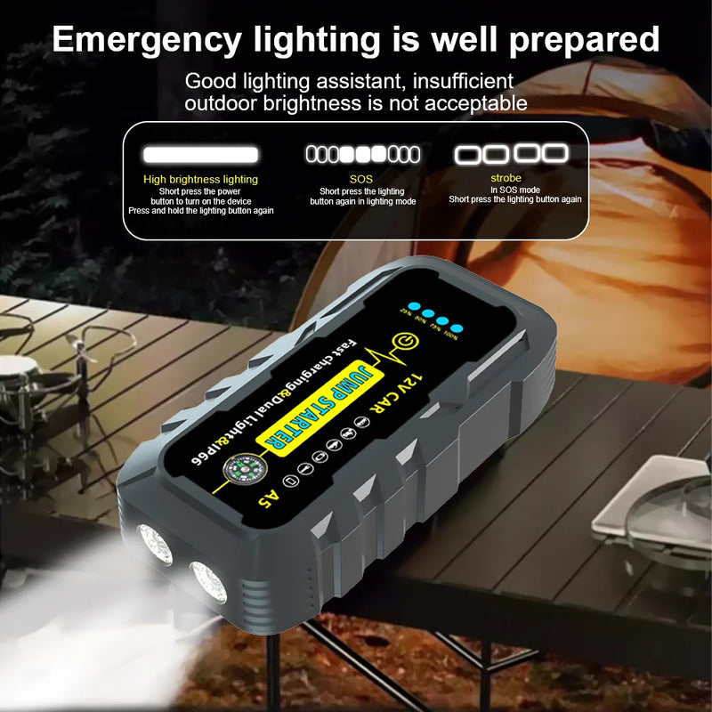Booster de Batterie Voiture 3000A 12V Étanche IP66 Double Lampe