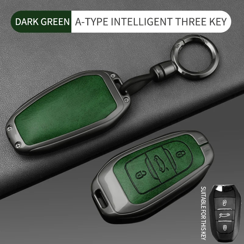 Étui de Protection Clé Peugeot 208 308 3008 Citroën C3 C5 Aircross DS Alliage de Zinc et Cuir