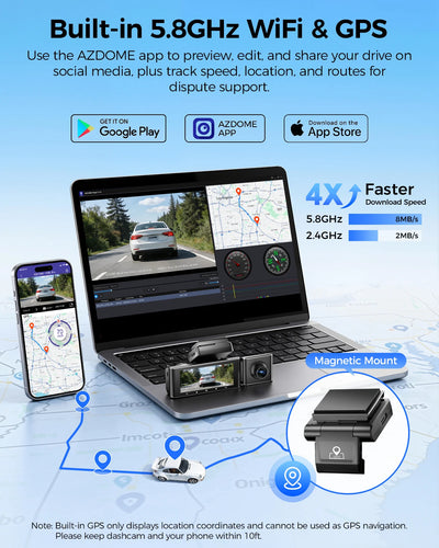 Dashcam AZDOME 4K Vision Nocturne Infrarouge GPS WiFi