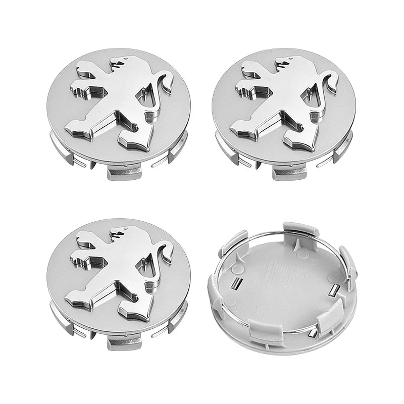 Cache-Moyeux Peugeot 60 mm Premium, Lot de 4, Argent ou Noir, 206, 207, 208, 307, 308, 408, 508, 2008, 3008, RCZ
