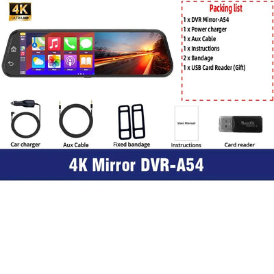 Dashcam A54 10 Pouces 4K CarPlay Sans Fil