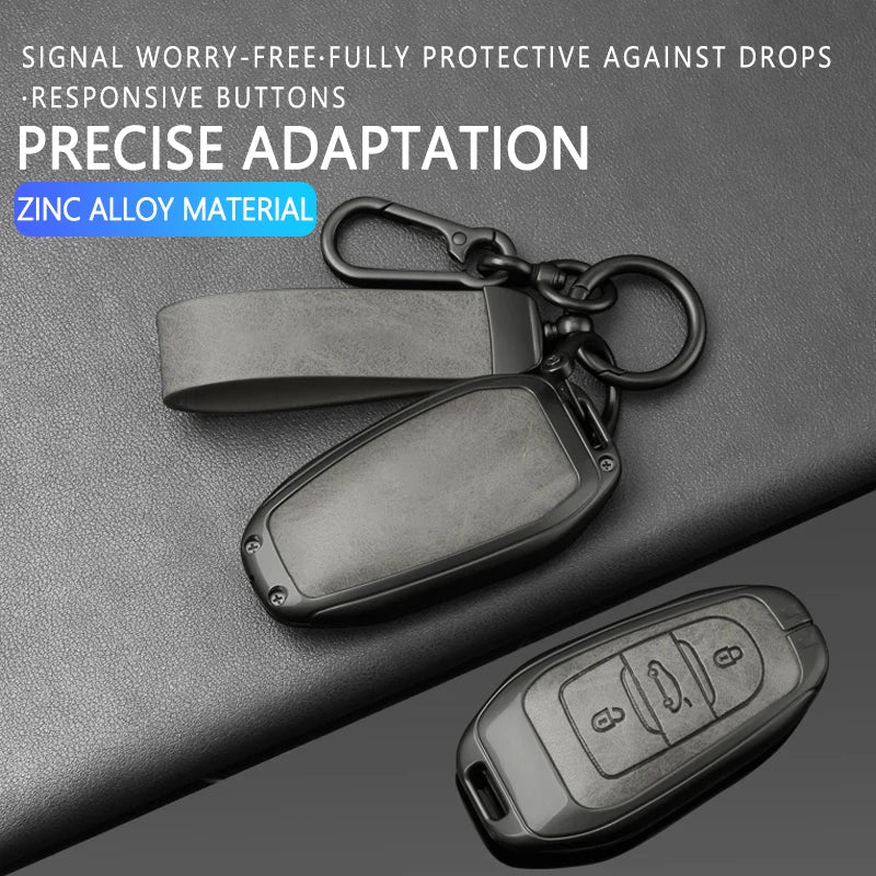 Étui de Protection Clé Peugeot 208 308 3008 Citroën C3 C5 Aircross DS Alliage de Zinc et Cuir