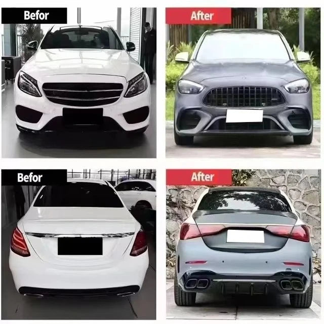 Kit Carrosserie Mercedes Classe C W205 2015-2021 Transformation Style W206 C63 AMG, Ensemble Pare-Chocs Noir