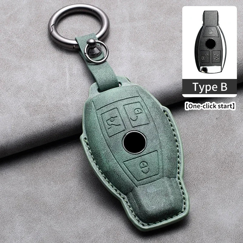 Étui de Protection Clé Mercedes Classe A B C E CLA GLC GLK W204 W205 W212 Cuir Velours