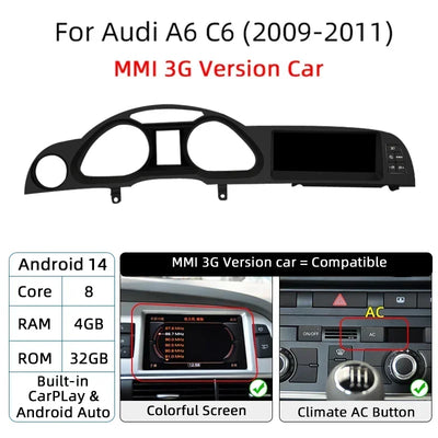 Autoradio Android 14 Audi A6 C6 Q7 2005-2015 CarPlay