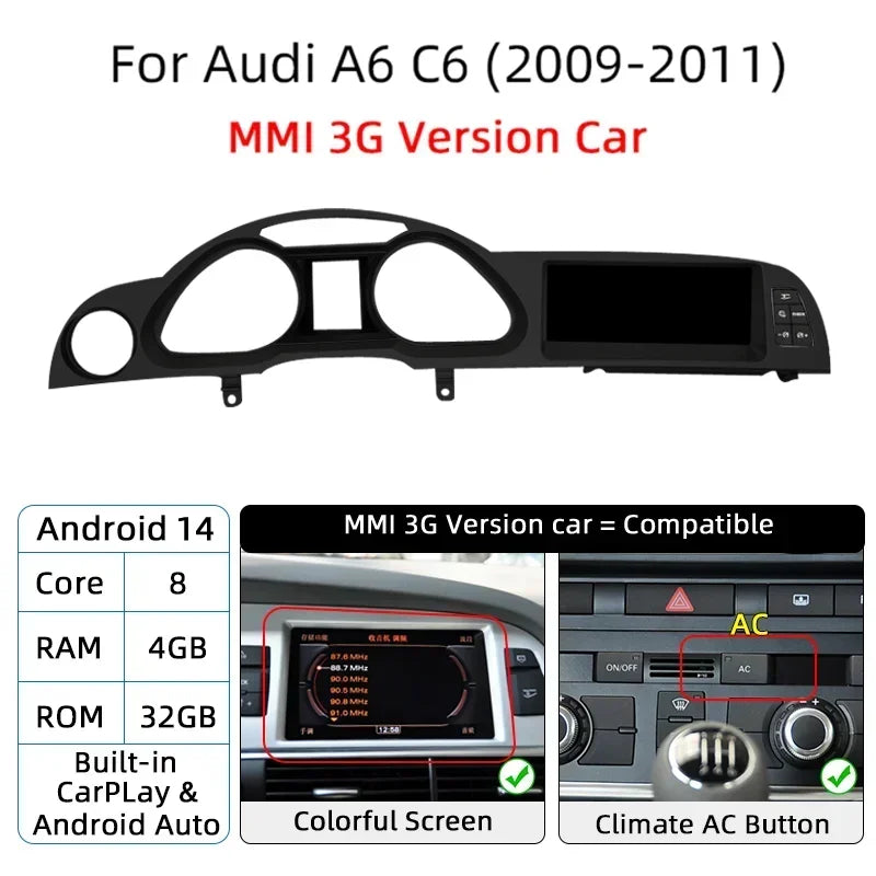 Autoradio Android 14 Audi A6 C6 Q7 2005-2015 CarPlay